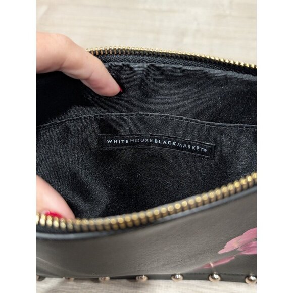 NEW White House Black Market Clutch Purse Handbag Black w Floral pattern Top Zip - Picture 5 of 16
